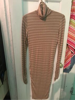 Striped Cream Turtleneck Long Sleeve Maxi Dress by Twenty Montreal